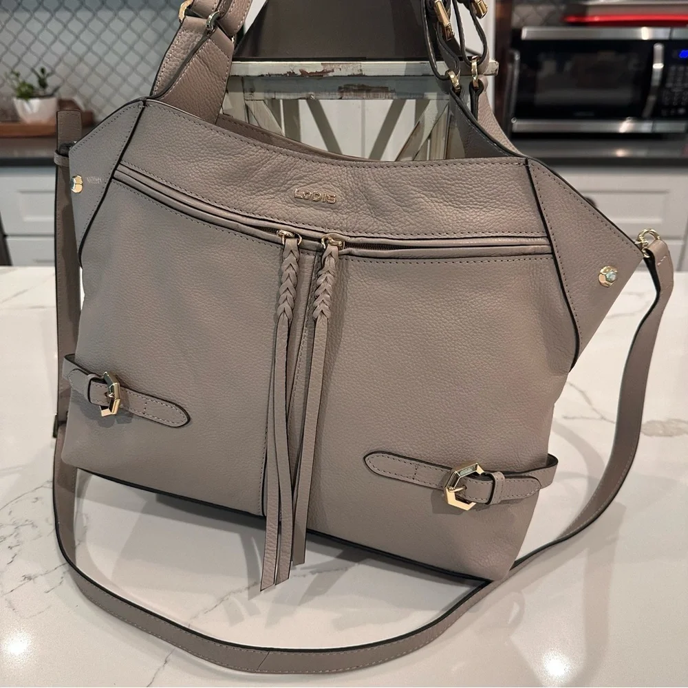 LODIS NWT Nikki Pebbled Leather Satchel Shoulder Bag Crossbody Purse Ash Gray